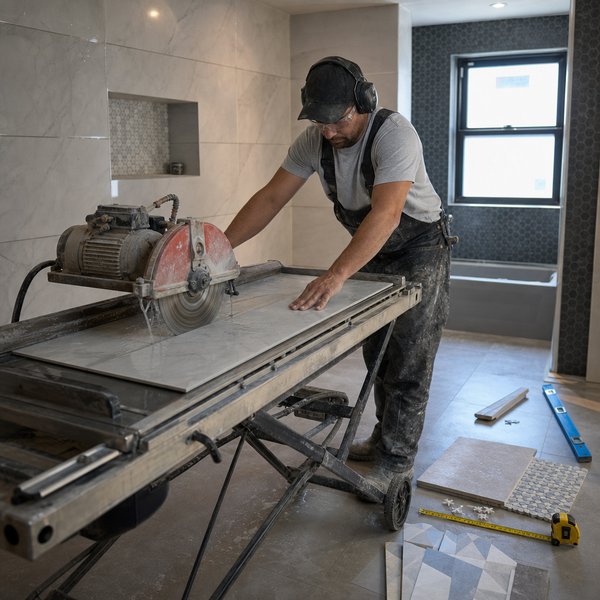 Tile Layout, Cutting, and Installation – Shower Remodel